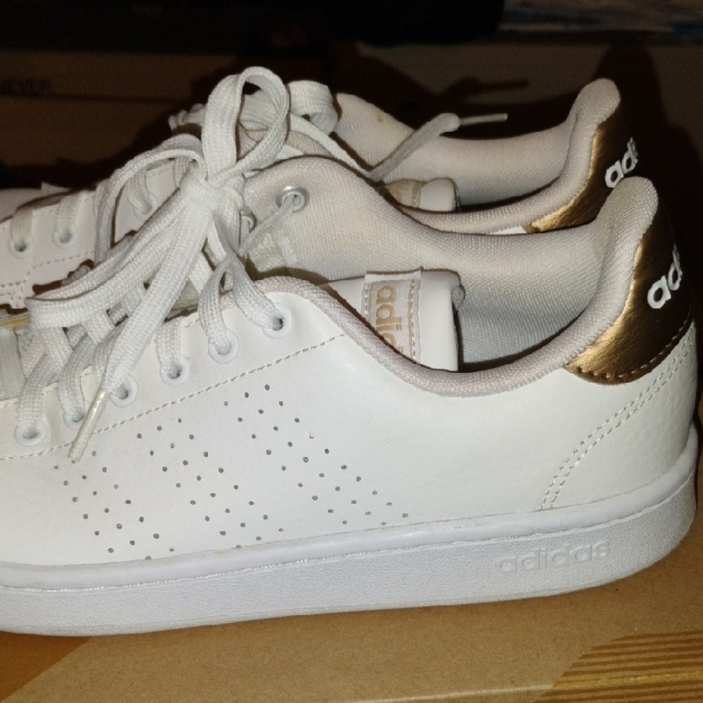adidas Women’s White Sneakers with Metallic Gold Heel